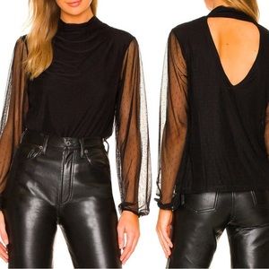 NWOT Sanctuary Midnight Hour Top Black Long Sheer Sleeve Blouse Size Large